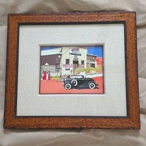 Route 66 Hackberry Mobil Station Signed Framed Print — Classic Car Americana Art